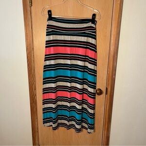 Merona Coral, Teal & Black Striped Maxi Skirt